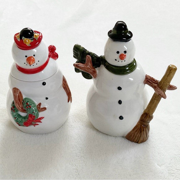 Oneida Snow Family Warren Kimble Snowman Sugar & Creamer Set Hand Painted 2004 - Picture 8 of 16